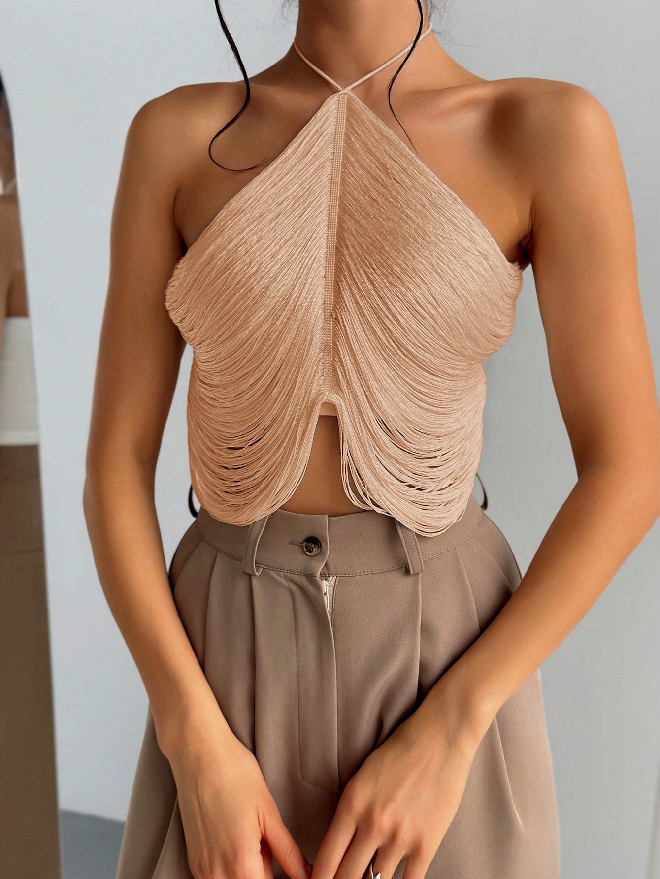 Tassel Halter Neck Wedding Season Elegant Women Camisole Top - Negative Apparel