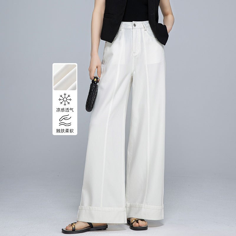 Tencel cotton drape wide - leg pants women's summer thin casual loose fashion thin flanged straight jeans - Negative Apparel