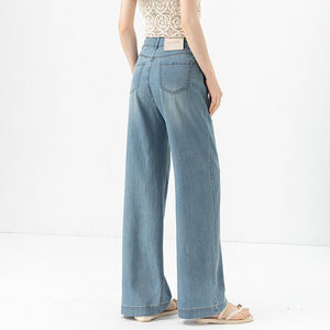 Tencel cotton wide - leg jeans women's 2025 summer thin high - waisted thin soft drape casual straight - leg pants - Negative Apparel