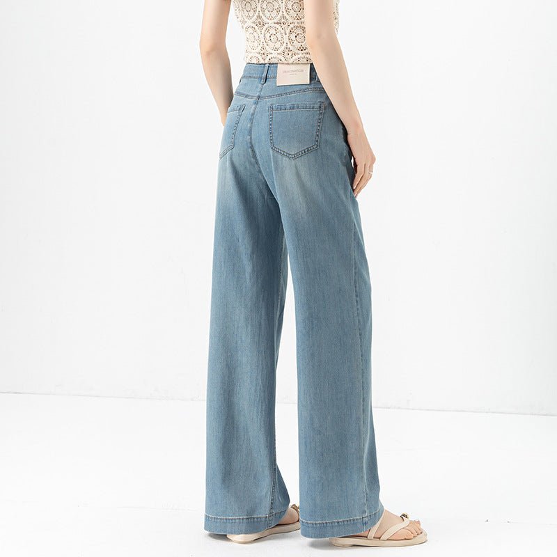 Tencel cotton wide - leg jeans women's 2025 summer thin high - waisted thin soft drape casual straight - leg pants - Negative Apparel