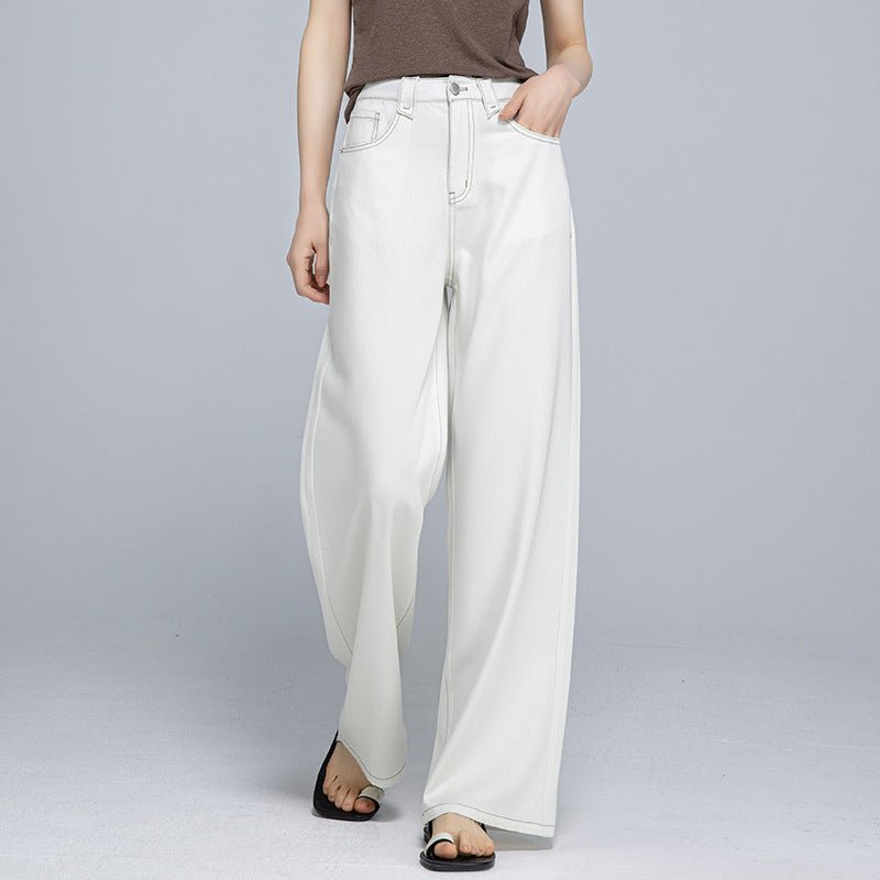 Tencel Hemp Summer Thin Cool Elegant Straight Pants Elastic Waist Skinny Wide Leg Denim Floor Mopping Pants - Negative Apparel
