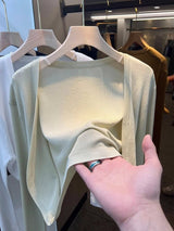 Tencel solid color knitted sunscreen shirt cardigan spring and summer thin outer French tulle jacket air - conditioned blouse shawl - Negative Apparel