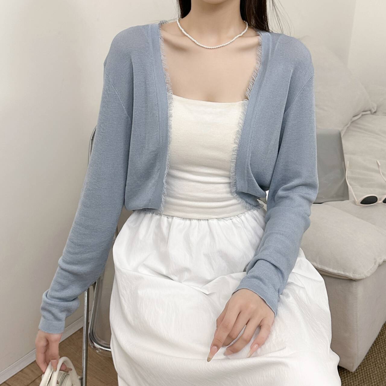 Tencel thin rough edge shawl sunscreen cardigan summer new temperament wear knitted sweater short top outside women - Negative Apparel
