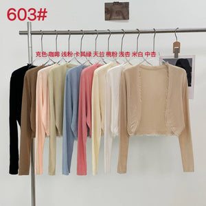 Tencel thin rough edge shawl sunscreen cardigan summer new temperament wear knitted sweater short top outside women - Negative Apparel