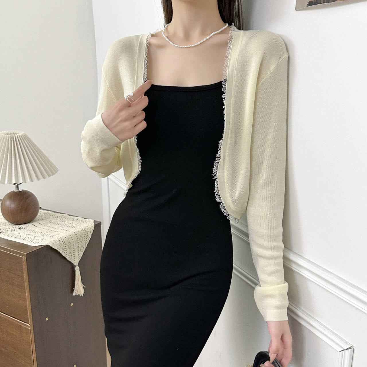 Tencel thin rough edge shawl sunscreen cardigan summer new temperament wear knitted sweater short top outside women - Negative Apparel