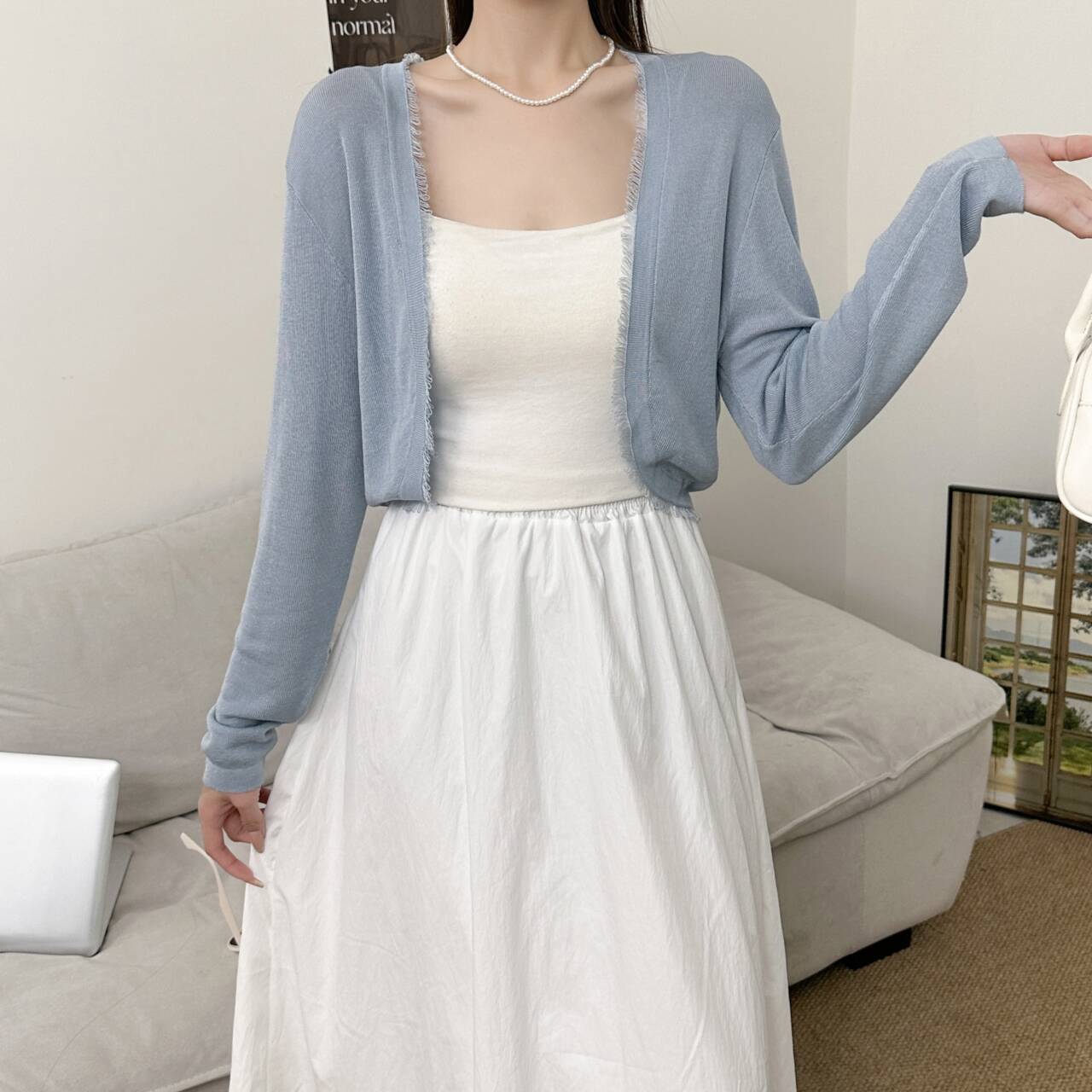 Tencel thin rough edge shawl sunscreen cardigan summer new temperament wear knitted sweater short top outside women - Negative Apparel