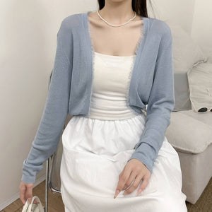 Tencel thin rough edge shawl sunscreen cardigan summer new temperament wear knitted sweater short top outside women - Negative Apparel