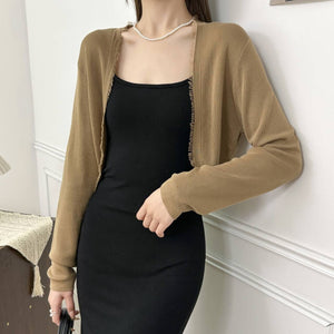 Tencel thin rough edge shawl sunscreen cardigan summer new temperament wear knitted sweater short top outside women - Negative Apparel