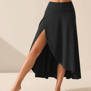 The Asymmetrical Grace | Women's Irregular Hem Lettuce Edge Midi Skirt - Negative Apparel