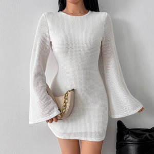 The Autumn Muse | Women's Long - Sleeve Off - Shoulder A - Line Midi Dress - Negative Apparel