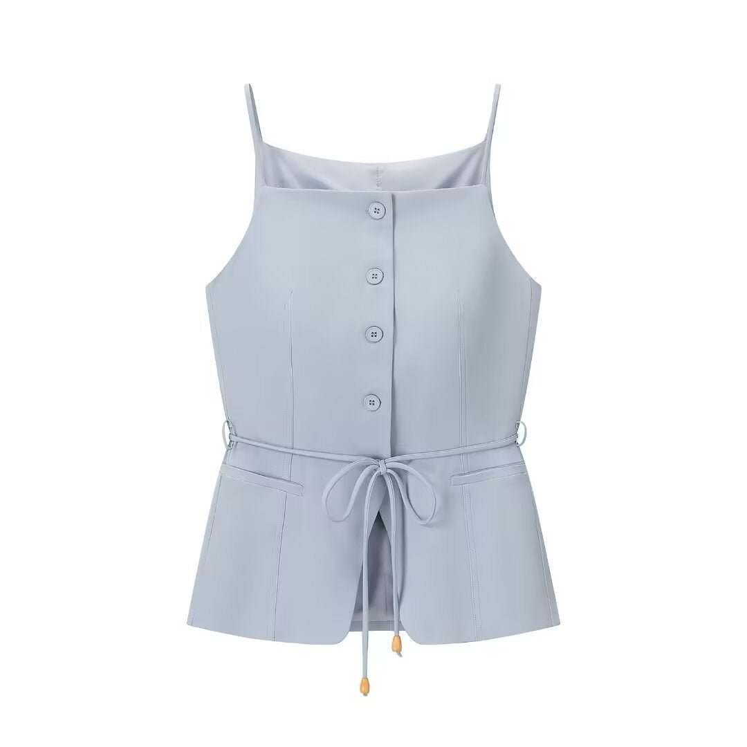 The Azure Heirloom | Beaded Vest & High - Waist Straight Trousers - Negative Apparel