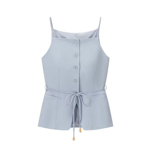 The Azure Heirloom | Beaded Vest & High - Waist Straight Trousers - Negative Apparel