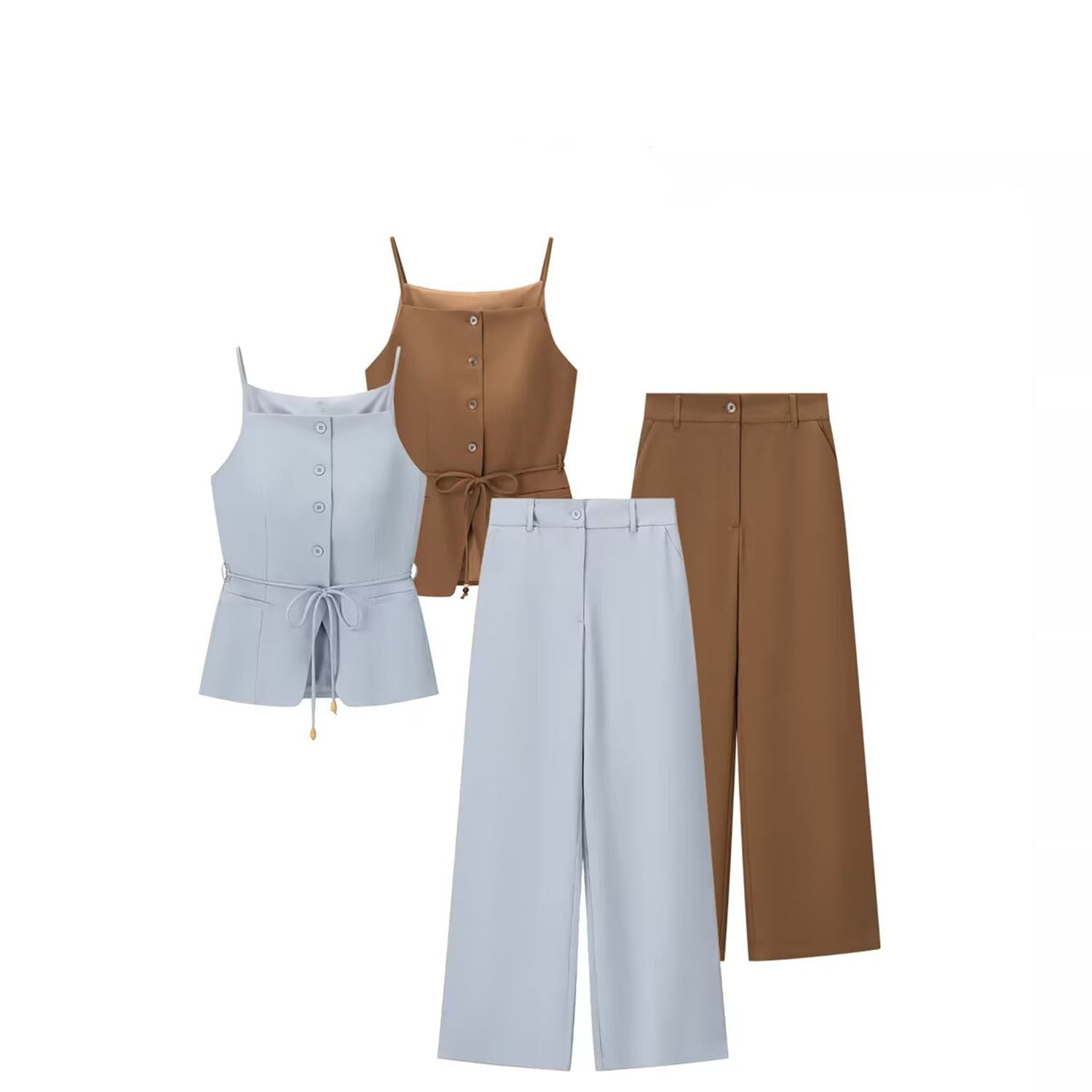 The Azure Heirloom | Beaded Vest & High - Waist Straight Trousers - Negative Apparel