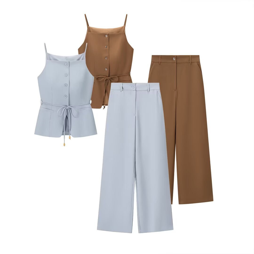 The Azure Heirloom | Beaded Vest & High - Waist Straight Trousers - Negative Apparel