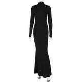 The Bold Drape | Solid Color One - Shoulder Long - Sleeve Hip - Wrap Maxi Dress - Negative Apparel