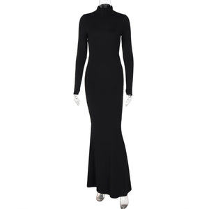 The Bold Drape | Solid Color One - Shoulder Long - Sleeve Hip - Wrap Maxi Dress - Negative Apparel