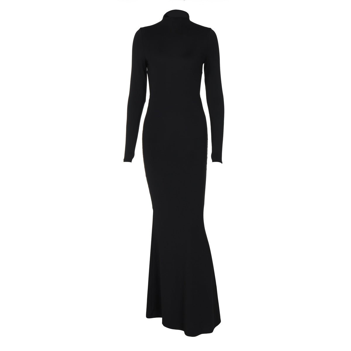 The Bold Drape | Solid Color One - Shoulder Long - Sleeve Hip - Wrap Maxi Dress - Negative Apparel