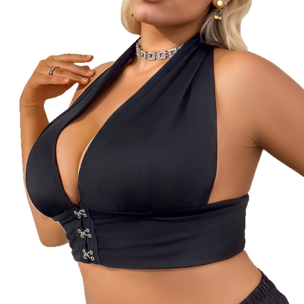 The Bold Reveal | Plus Size Halter Front - Closure Backless Bra - Negative Apparel