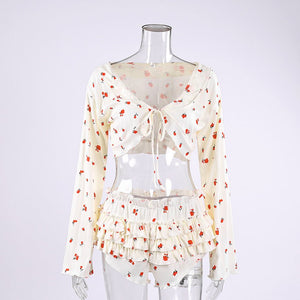 The Botanical Breeze | Printed Tie - Front Pajama Set - Negative Apparel