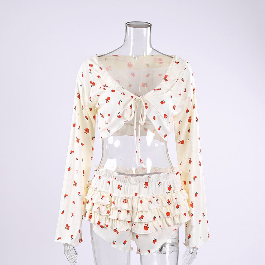 The Botanical Breeze | Printed Tie - Front Pajama Set - Negative Apparel