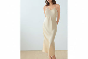 The Champagne Luxe | Women's Satin Suspender Chemise & Long Robe Two - Piece Set - Negative Apparel