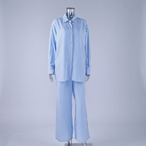 The Coastal Chic | Striped 3 - Piece Cotton - Blend Loungewear Set - Negative Apparel
