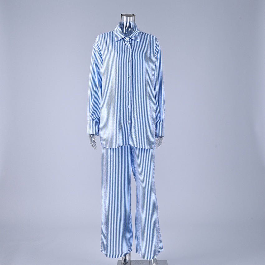 The Coastal Chic | Striped 3 - Piece Cotton - Blend Loungewear Set - Negative Apparel