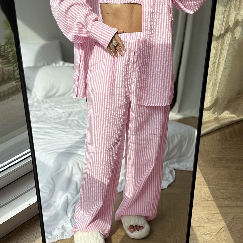 The Coastal Chic | Striped 3 - Piece Cotton - Blend Loungewear Set - Negative Apparel