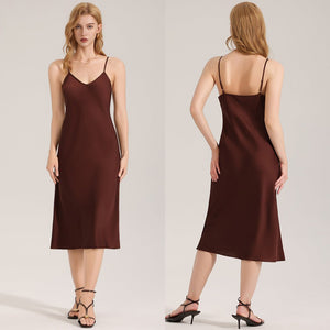 The Coffee Serenity | Women's Simple Satin Suspender Maxi Nightdress - Negative Apparel