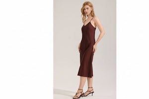 The Coffee Serenity | Women's Simple Satin Suspender Maxi Nightdress - Negative Apparel
