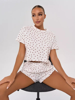 The Cotton Bliss | Printed 100% Cotton Short - Sleeve Top & Shorts Pajama Set - Negative Apparel