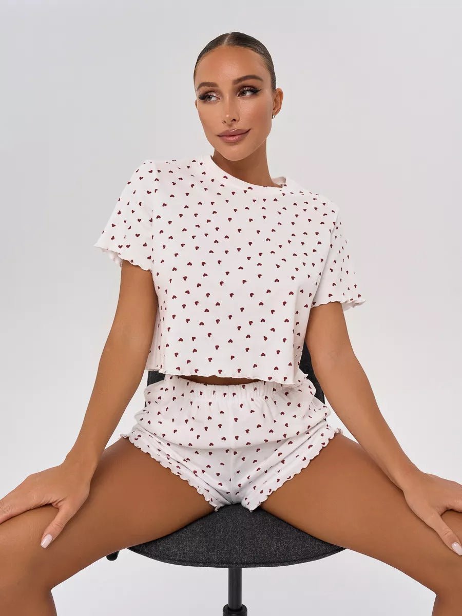 The Cotton Bliss | Printed 100% Cotton Short - Sleeve Top & Shorts Pajama Set - Negative Apparel