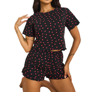 The Cotton Bliss | Printed 100% Cotton Short - Sleeve Top & Shorts Pajama Set - Negative Apparel