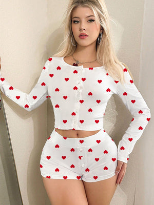 The Cozy Charm | Printed Long - Sleeve Cardigan & Shorts Pajama Set - Negative Apparel