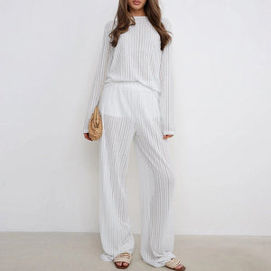 The Cozy Cloud Set | Women's Knit Hollow Long - Sleeve Pajama Set - Negative Apparel