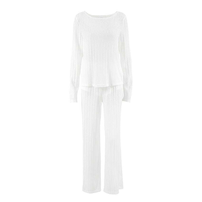 The Cozy Cloud Set | Women's Knit Hollow Long - Sleeve Pajama Set - Negative Apparel