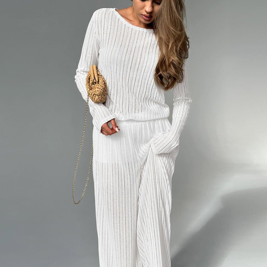 The Cozy Cloud Set | Women's Knit Hollow Long - Sleeve Pajama Set - Negative Apparel