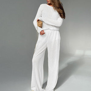 The Cozy Cloud Set | Women's Knit Hollow Long - Sleeve Pajama Set - Negative Apparel