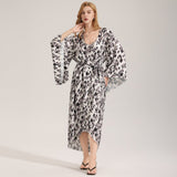 The Dot Elegance | Women's Printed Satin Suspender Chemise & Long Robe Two - Piece Set - Negative Apparel