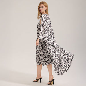 The Dot Elegance | Women's Printed Satin Suspender Chemise & Long Robe Two - Piece Set - Negative Apparel