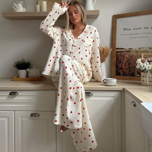 The Dreamer’s Duo | 100% Cotton Heart - Print Pajama Set - Negative Apparel