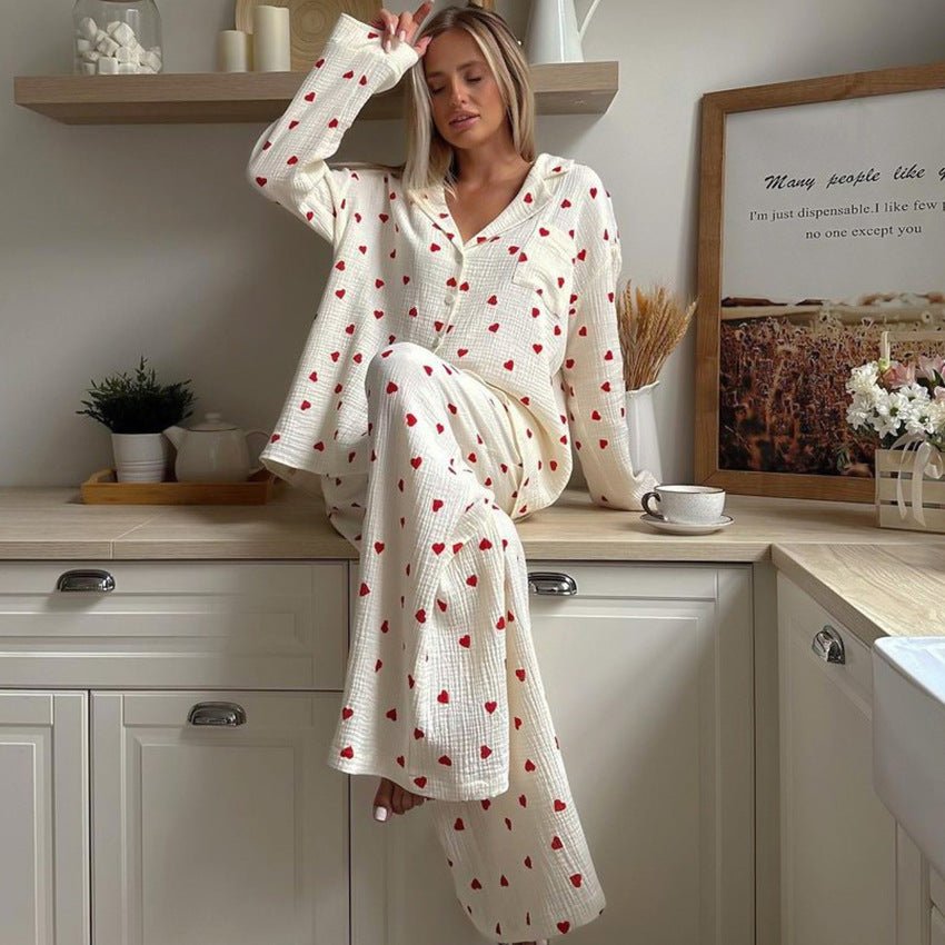 The Dreamer’s Duo | 100% Cotton Heart - Print Pajama Set - Negative Apparel