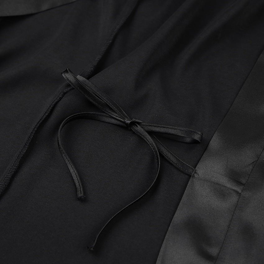 The Feather Satin | Solid Color V - Neck Long Cardigan Robe - Negative Apparel