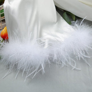 The Feather Whisper | Women's Long - Sleeve Faux Silk Feather Trim Robe - Negative Apparel