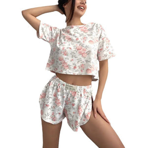 The Floral Breeze | Printed Cotton Short - Sleeve Top & Shorts Pajama Set - Negative Apparel
