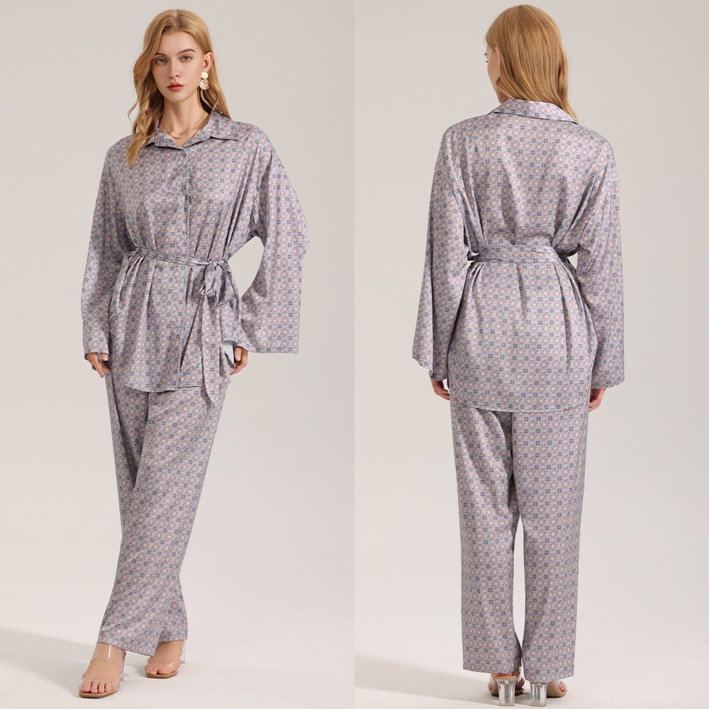 The Floral Luxe | Women's Printed Satin Long - Sleeve Top & Long Pants Pajama Set - Negative Apparel