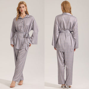 The Floral Luxe | Women's Printed Satin Long - Sleeve Top & Long Pants Pajama Set - Negative Apparel