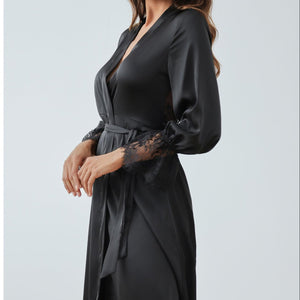 The French Lace | Solid Color Backless Satin Long - Sleeve Romper Sleepwear - Negative Apparel