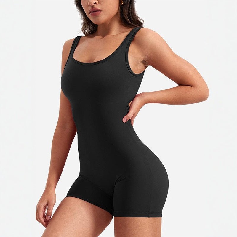 The Hollow Siren | Women's Sleeveless Backless Hollow - Out Bodysuit Shorts - Negative Apparel