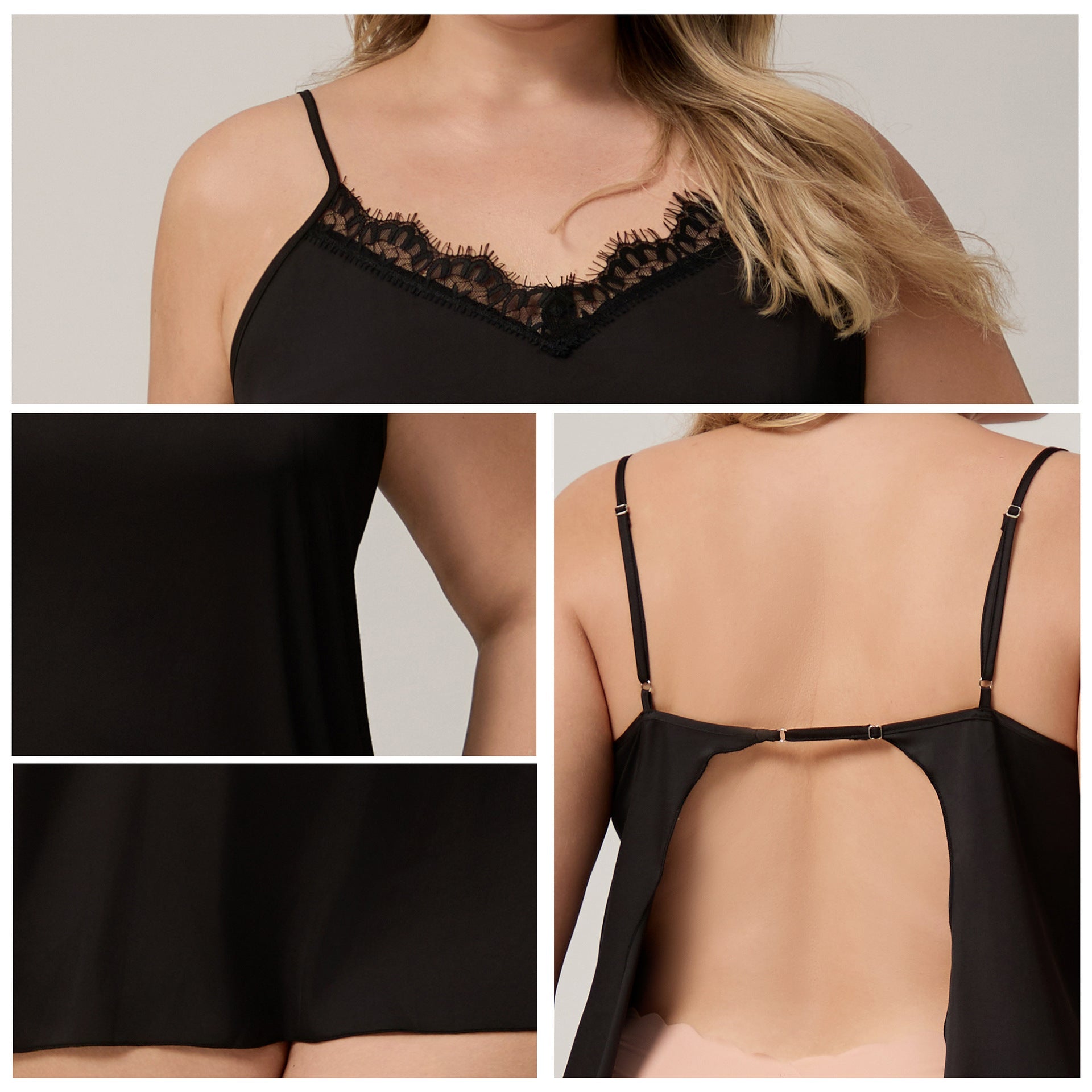 The Ice Silk Allure | Black Strap Mini Satin Sleep Dress - Negative Apparel